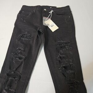 NEW Mnml Jeans Mens 31 (31x33) Black Stretch Denim Paint Splatter Distressed